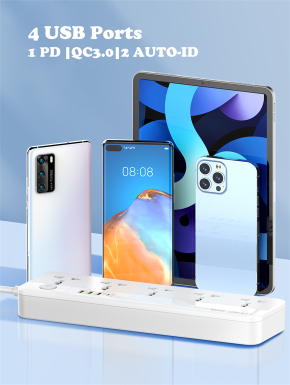 مأخذ كهربائي LDNIO - مخرج طاقة 2500 واط، 05 منافذ، PD/QC 3.0 USB 04 - الصورة 4